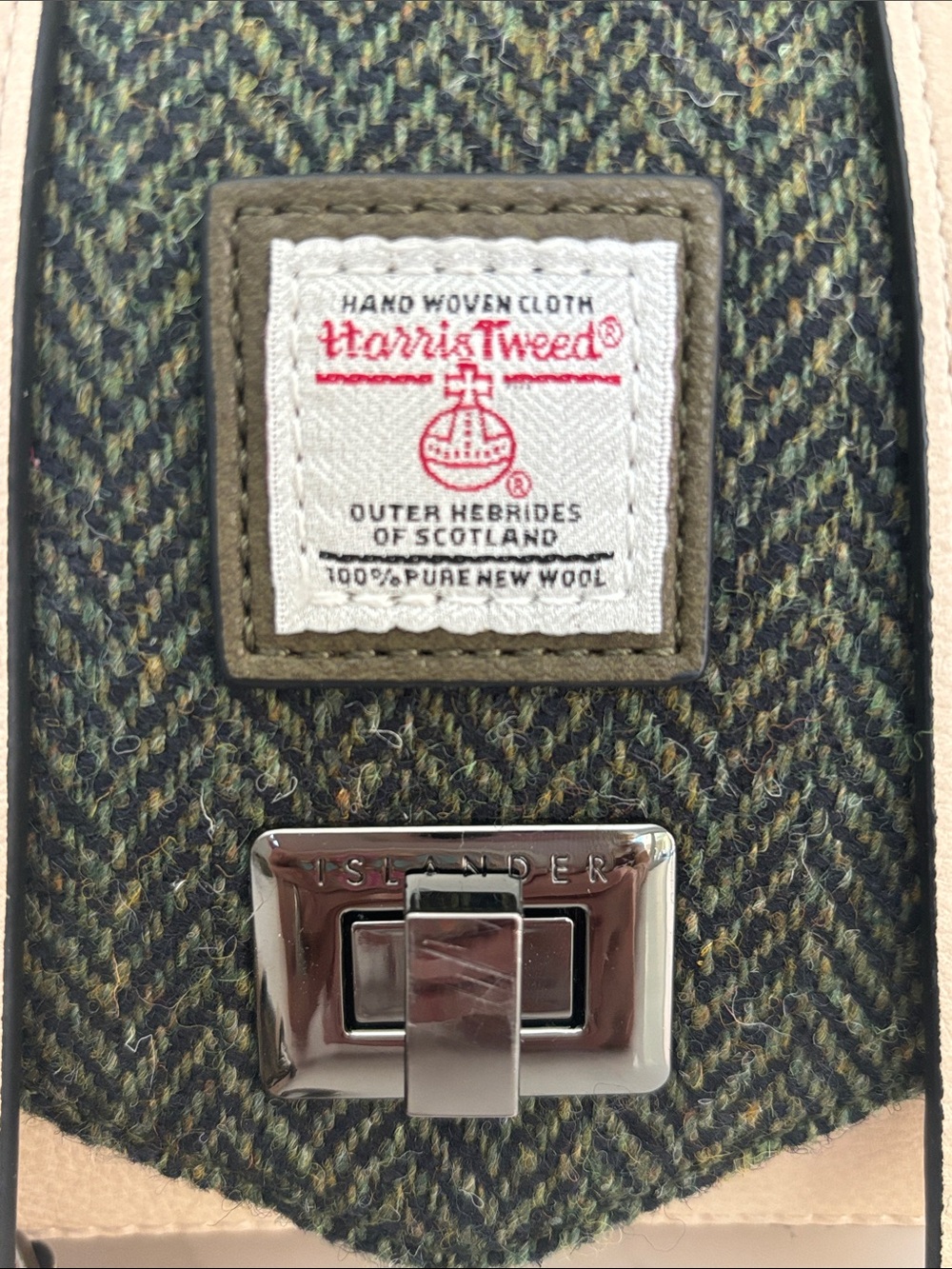 Harris Tweed Islander Olive Green And Ivory Herringbone Satchel Crossbody Bag - Picture 3 of 15